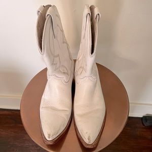 Vintage White Leather Cowboy Cowgirl Western Boots 9